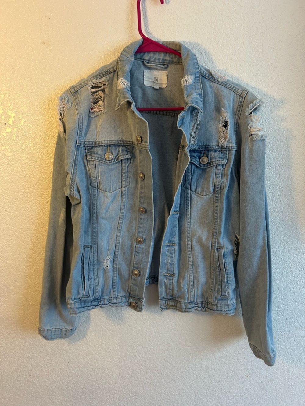 Women's Light Blue Distressed Denim Jacket - Casual Trucker